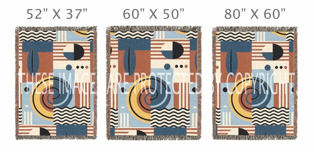 Home Decor {{variant_option}} - Ocean Jazz Geometric Throw Blanket – Blue Mustard Abstract Woven Art for Sofa and Bed woven throw blanket