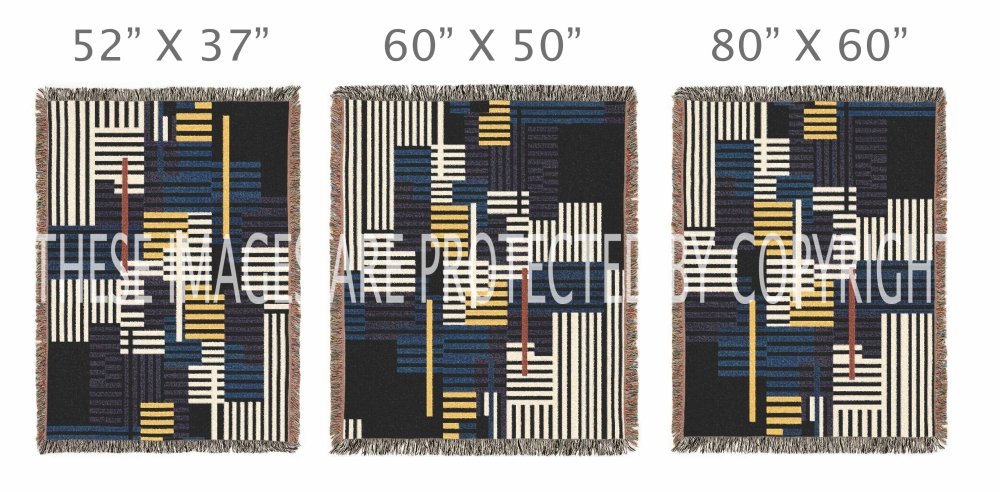 Home Decor {{variant_option}} - Neon Metro Striped Throw Blanket – Navy, Mustard and Cream Modern Woven Art for Sofa and Bed woven throw blanket