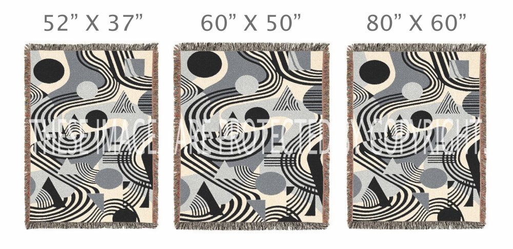 Home Decor {{variant_option}} - Monochrome Waves Geometric Throw Blanket – Black and Grey Modern Woven Art for Sofa and Bed woven throw blanket