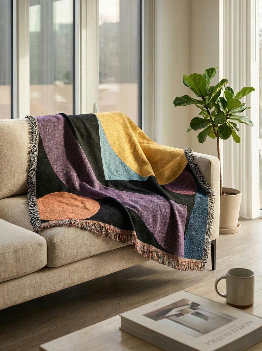 Solar Arch Minimalist Geometric Throw Blanket – Colorful Modern Woven Art Décor for Sofa and Bed - Modern Geometric Home Decor | HERITAGE LOOM CO.