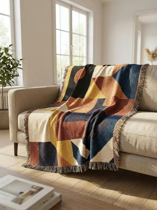 Bauhaus Sunset Geometric Throw Blanket – Warm Modern Woven Art for Sofa and Bed - Modern Geometric Home Decor | HERITAGE LOOM CO.
