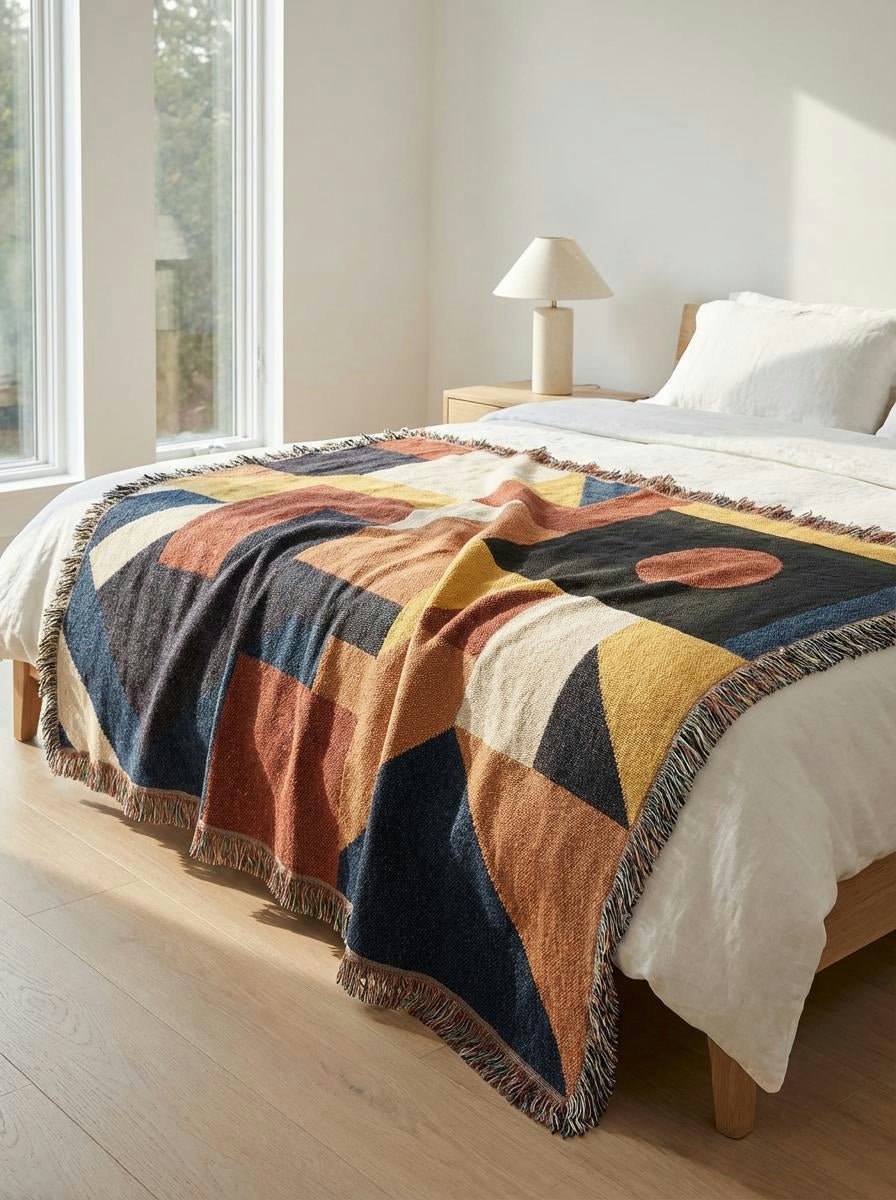 Bauhaus Sunset Geometric Throw Blanket – Warm Modern Woven Art for Sofa and Bed - Modern Geometric Home Decor | HERITAGE LOOM CO.