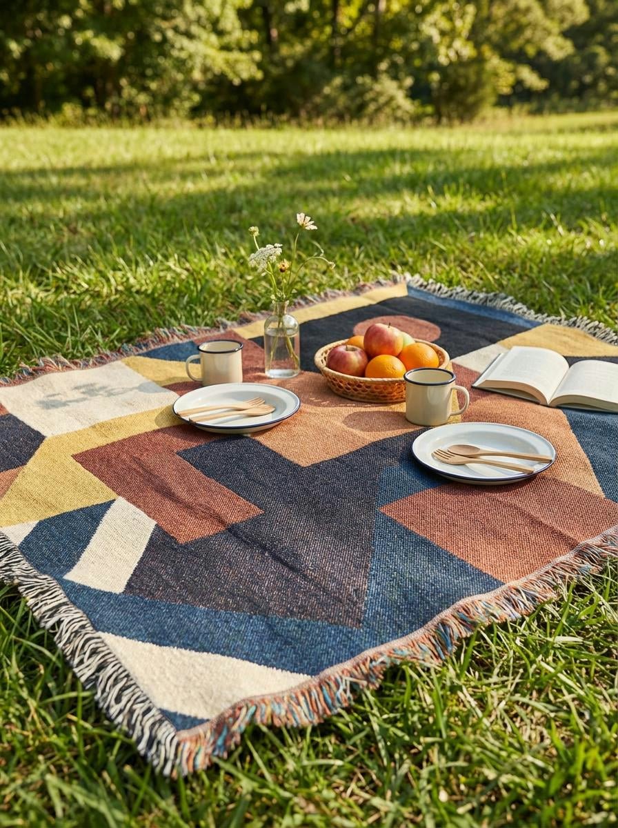 Bauhaus Sunset Geometric Throw Blanket – Warm Modern Woven Art for Sofa and Bed - Modern Geometric Home Decor | HERITAGE LOOM CO.