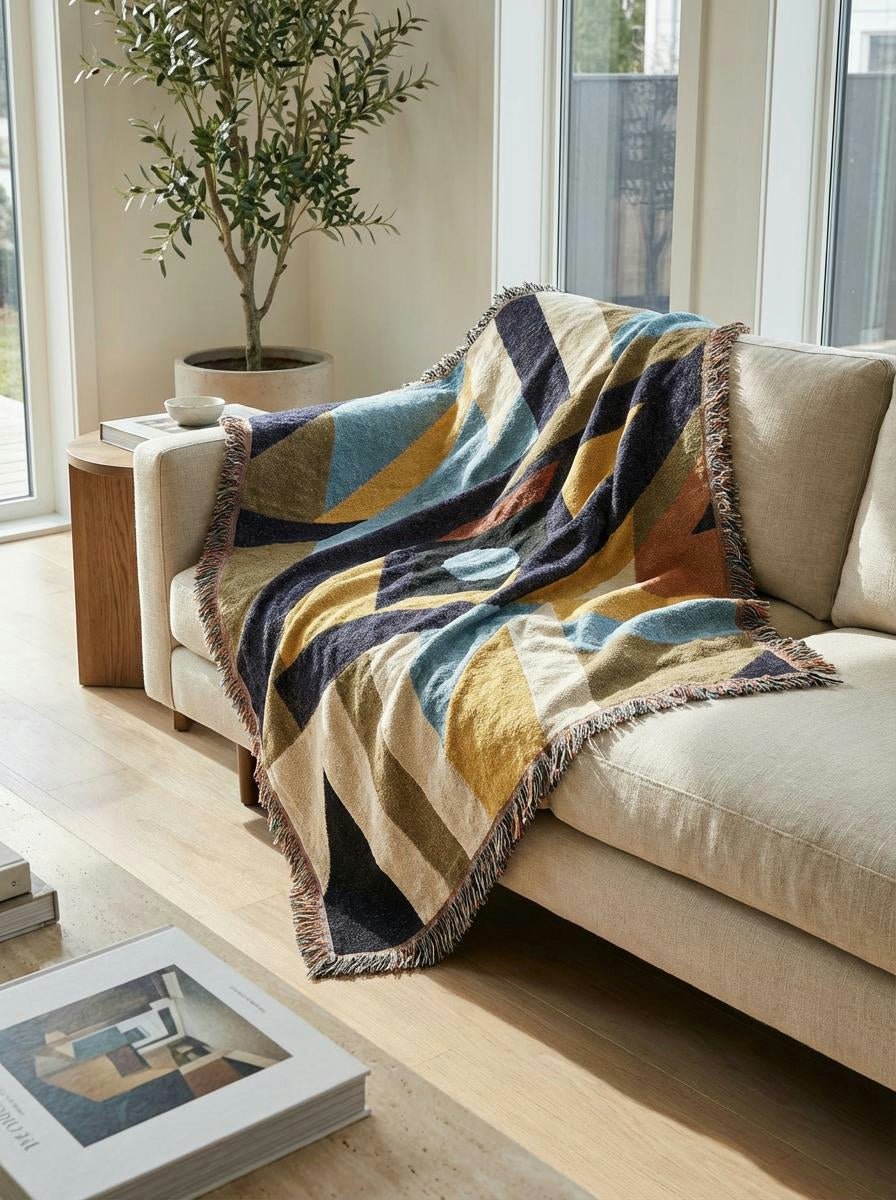 Solar Maze Geometric Throw Blanket – Colorful Modern Woven Art Décor for Sofa and Bed - Modern Geometric Home Decor | HERITAGE LOOM CO.