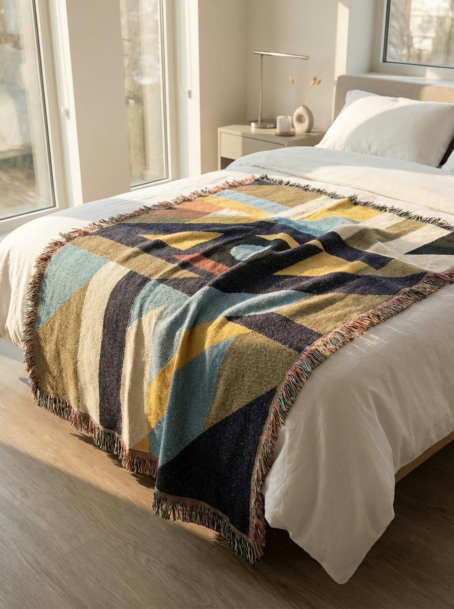 Solar Maze Geometric Throw Blanket – Colorful Modern Woven Art Décor for Sofa and Bed - Modern Geometric Home Decor | HERITAGE LOOM CO.