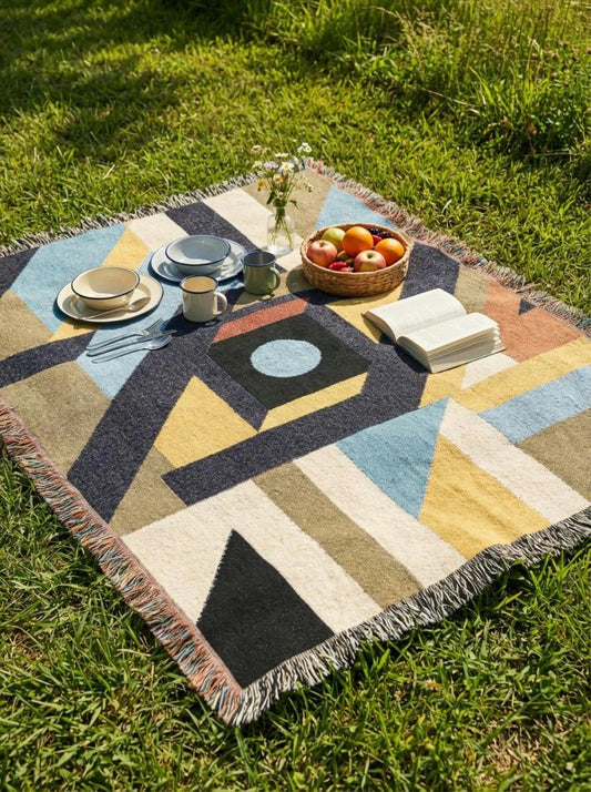 Home Decor {{variant_option}} - Solar Maze Geometric Throw Blanket – Colorful Modern Woven Art Décor for Sofa and Bed woven throw blanket