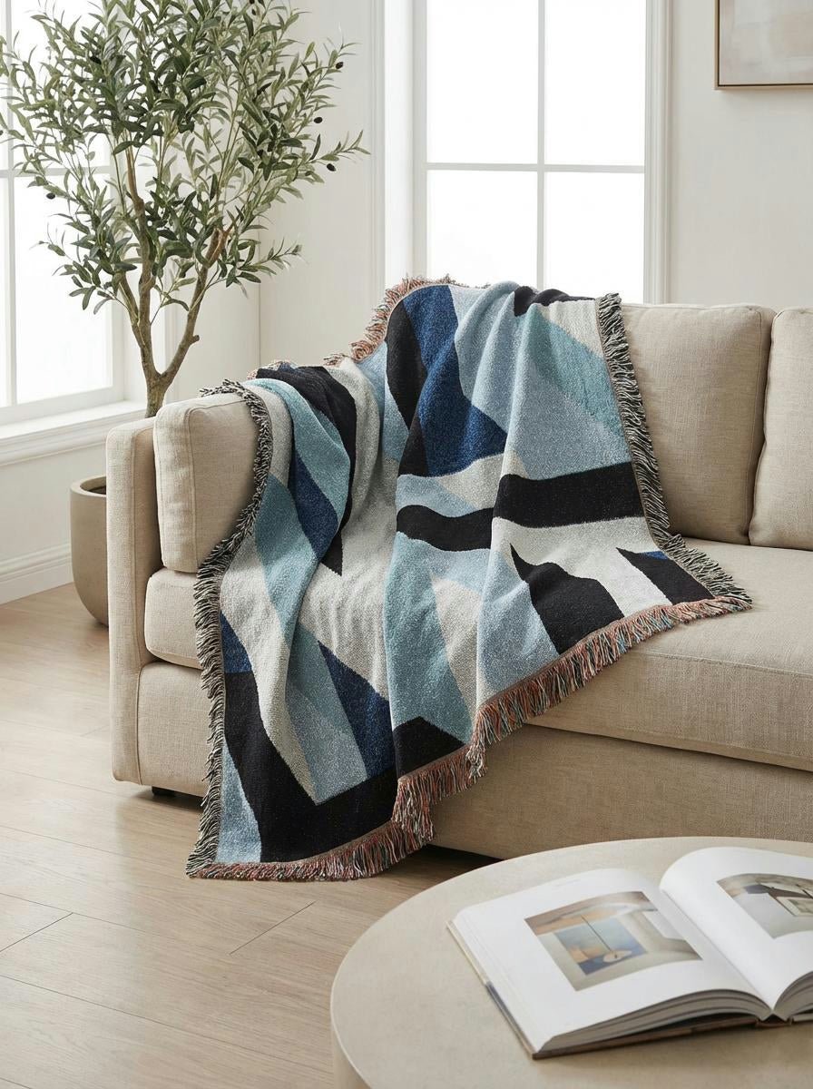 Ice City Geometric Throw Blanket – Blue Modern Woven Art Décor for Sofa, Bed and Office - Modern Geometric Home Decor | HERITAGE LOOM CO.