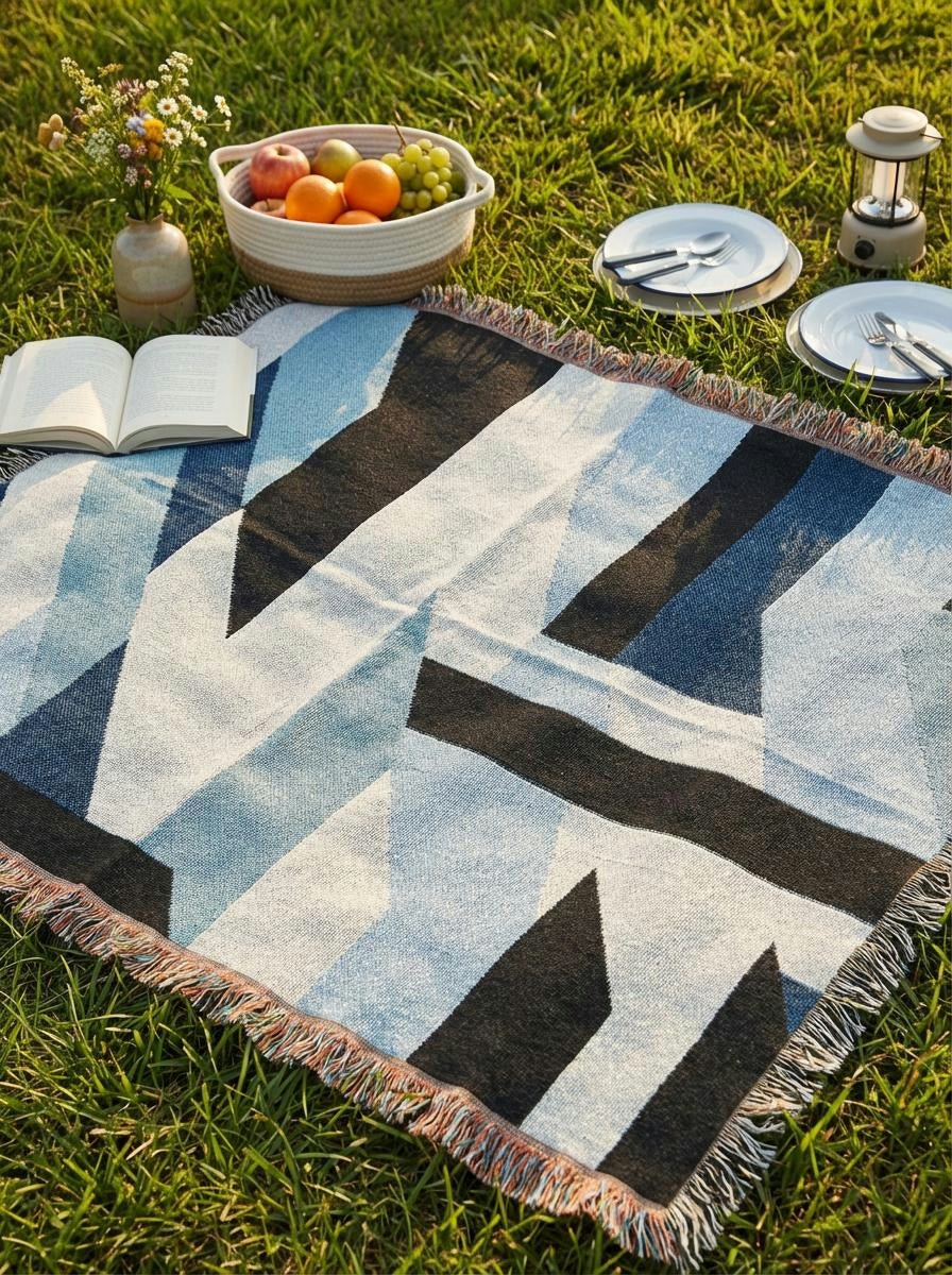 Ice City Geometric Throw Blanket – Blue Modern Woven Art Décor for Sofa, Bed and Office - Modern Geometric Home Decor | HERITAGE LOOM CO.