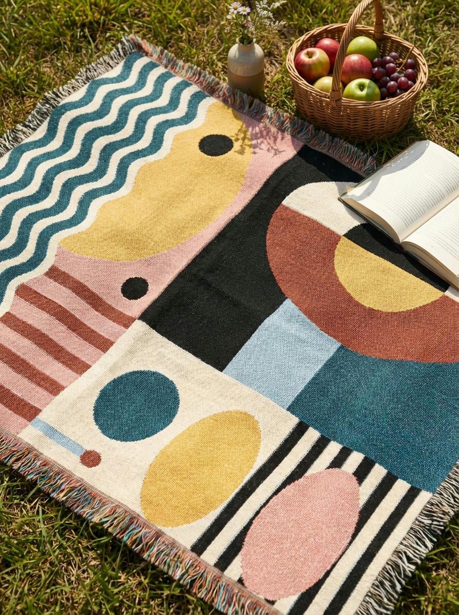 Mid - Century Geometric Woven Blanket — Abstract Retro Throw for Living Room - Modern Geometric Home Decor | HERITAGE LOOM CO.