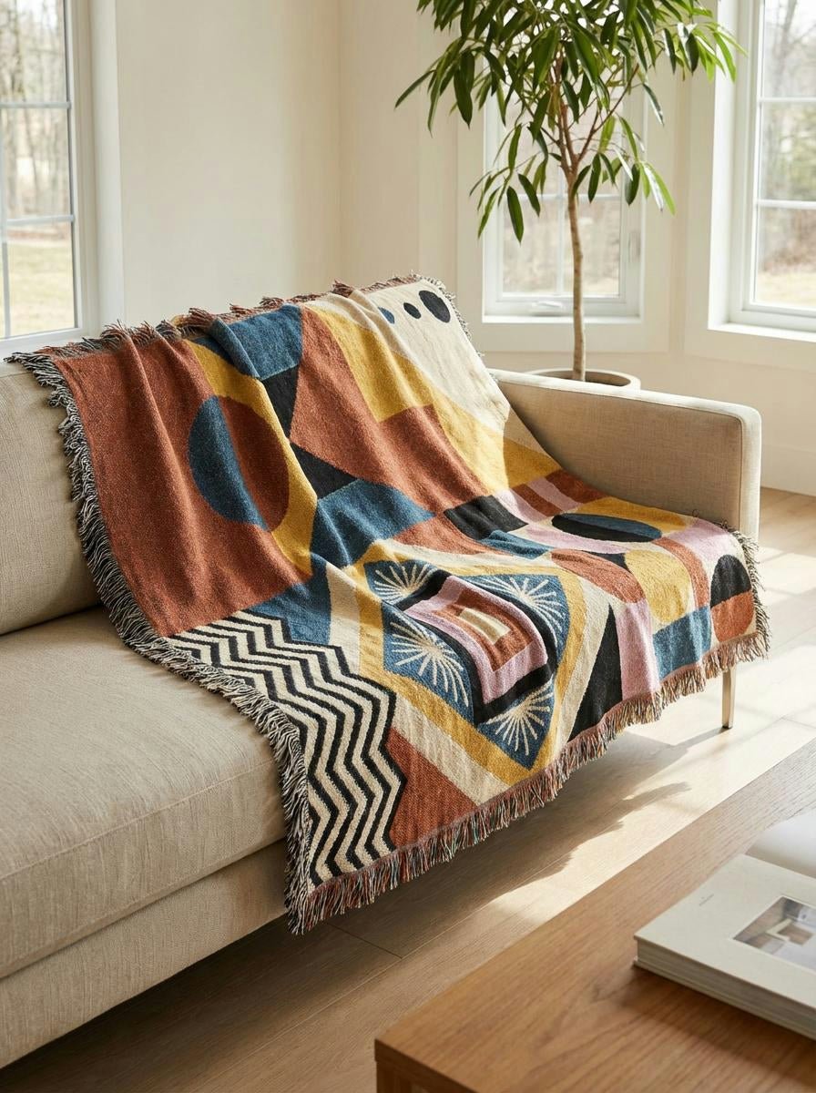 Sun Festival Geometric Throw Blanket – Colorful Modern Woven Art for Sofa and Bed - Modern Geometric Home Decor | HERITAGE LOOM CO.