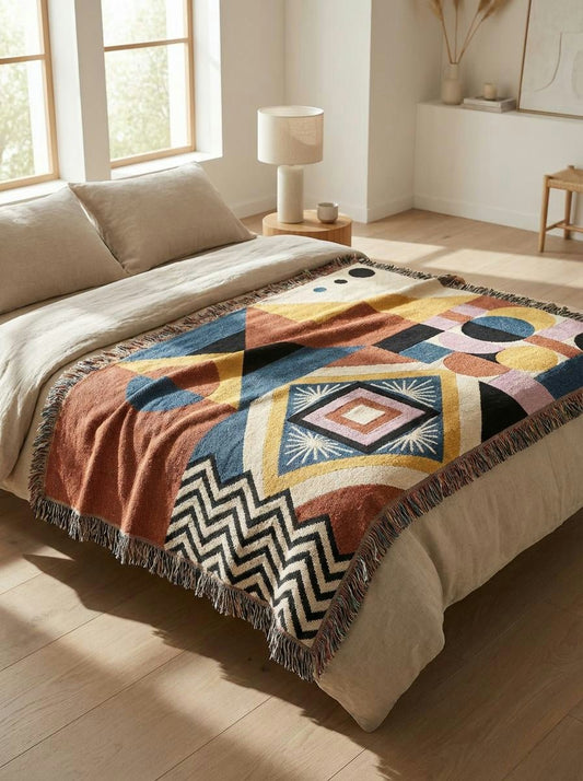 Sun Festival Geometric Throw Blanket – Colorful Modern Woven Art for Sofa and Bed - Modern Geometric Home Decor | HERITAGE LOOM CO.