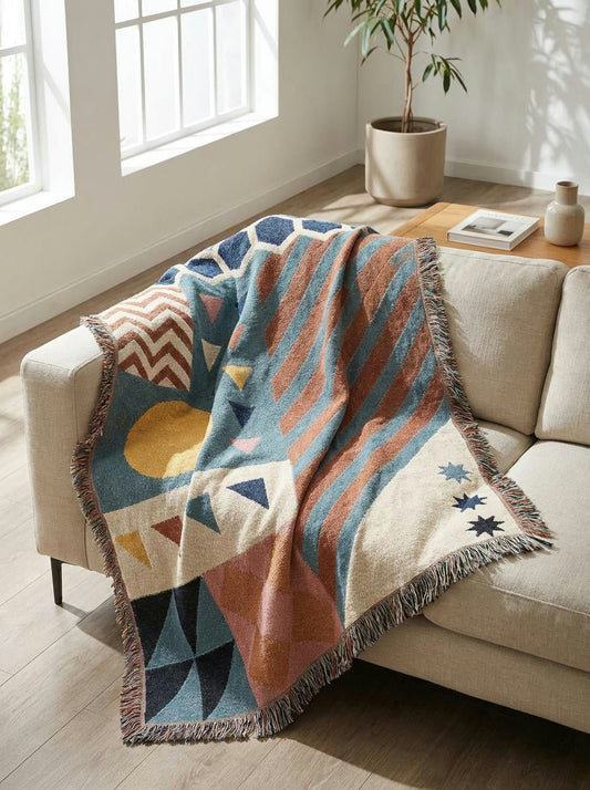Sunrise Geometry Throw Blanket – Colorful Modern Woven Art for Sofa and Bed - Modern Geometric Home Decor | HERITAGE LOOM CO.