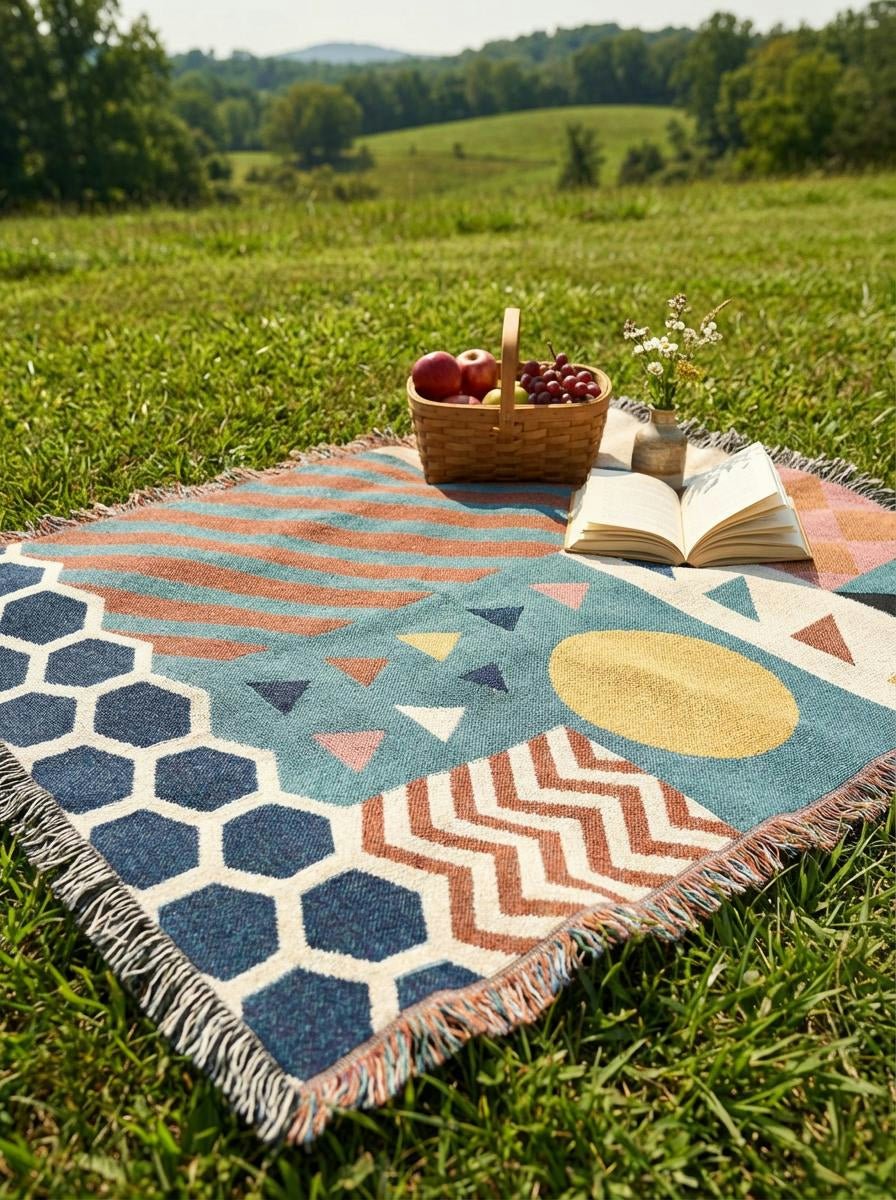 Sunrise Geometry Throw Blanket – Colorful Modern Woven Art for Sofa and Bed - Modern Geometric Home Decor | HERITAGE LOOM CO.