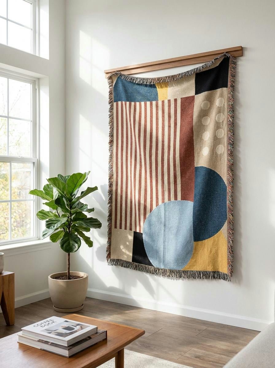 Bauhaus Stripe & Circles Throw Blanket – Modern Geometric Woven Art for Sofa and Bed - Modern Geometric Home Decor | HERITAGE LOOM CO.