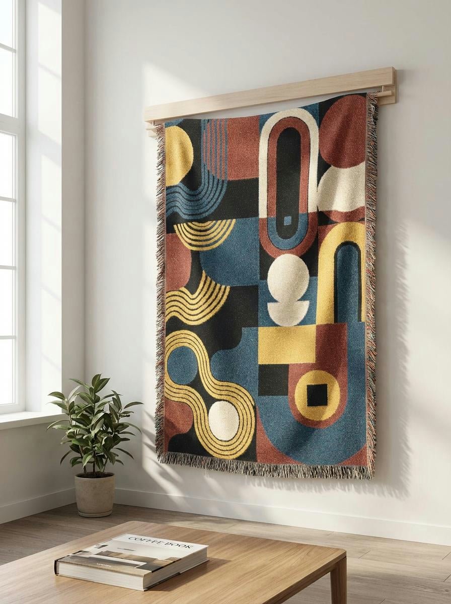 Bauhaus Rhythm Geometric Throw Blanket – Colorful Modern Woven Art for Sofa and Bed - Modern Geometric Home Decor | HERITAGE LOOM CO.