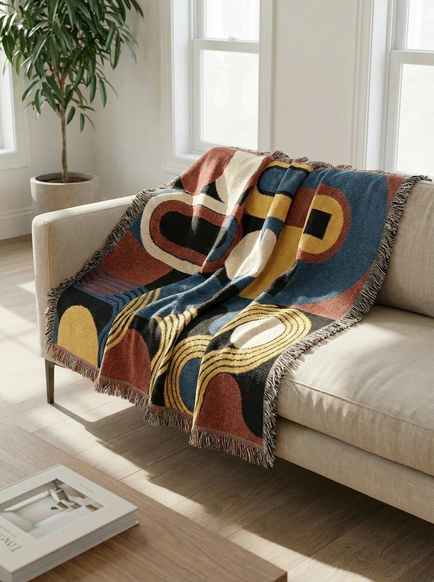 Bauhaus Rhythm Geometric Throw Blanket – Colorful Modern Woven Art for Sofa and Bed - Modern Geometric Home Decor | HERITAGE LOOM CO.