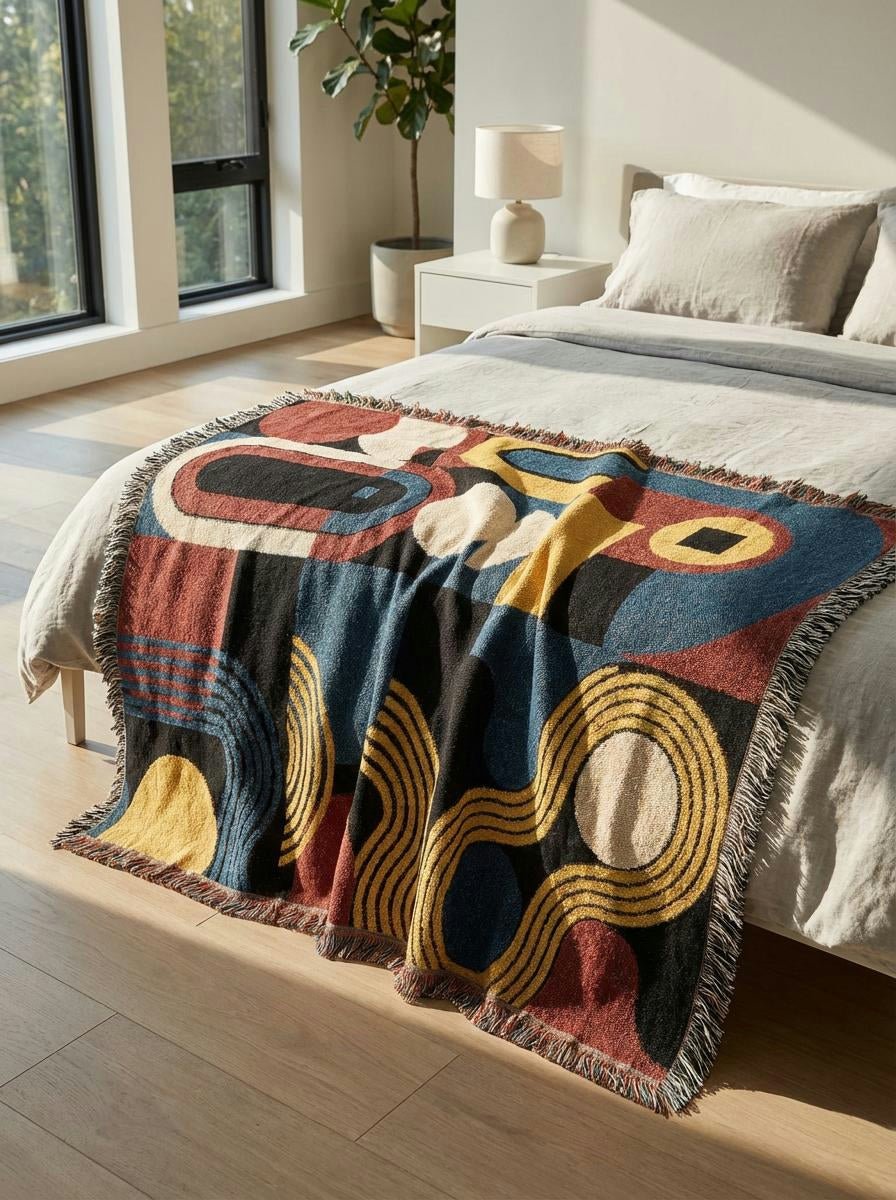 Bauhaus Rhythm Geometric Throw Blanket – Colorful Modern Woven Art for Sofa and Bed - Modern Geometric Home Decor | HERITAGE LOOM CO.