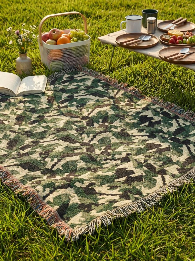 Home Decor {{variant_option}} - Camo Forest Woven Throw Blanket – Green Military Camouflage Throw for Sofa, Bed and Outdoor woven throw blanket