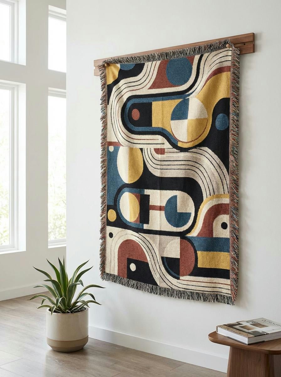 Bauhaus Retro Paths Throw Blanket – Colorful Abstract Geometric Woven Art for Sofa and Bed - Modern Geometric Home Decor | HERITAGE LOOM CO.