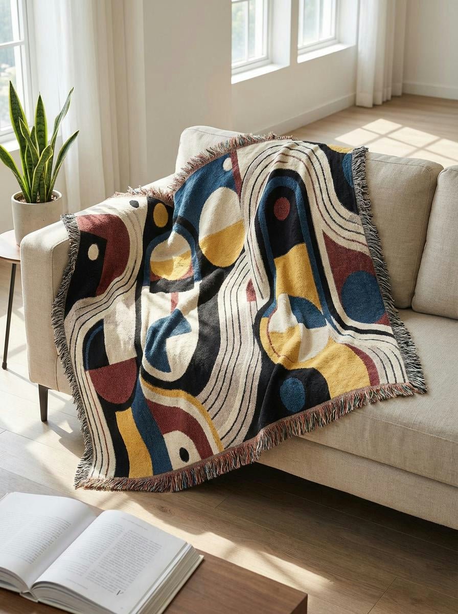 Bauhaus Retro Paths Throw Blanket – Colorful Abstract Geometric Woven Art for Sofa and Bed - Modern Geometric Home Decor | HERITAGE LOOM CO.