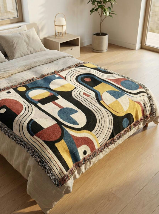 Bauhaus Retro Paths Throw Blanket – Colorful Abstract Geometric Woven Art for Sofa and Bed - Modern Geometric Home Decor | HERITAGE LOOM CO.