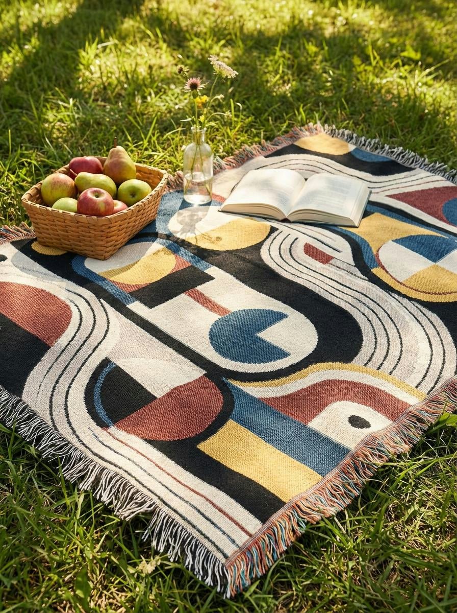 Bauhaus Retro Paths Throw Blanket – Colorful Abstract Geometric Woven Art for Sofa and Bed - Modern Geometric Home Decor | HERITAGE LOOM CO.