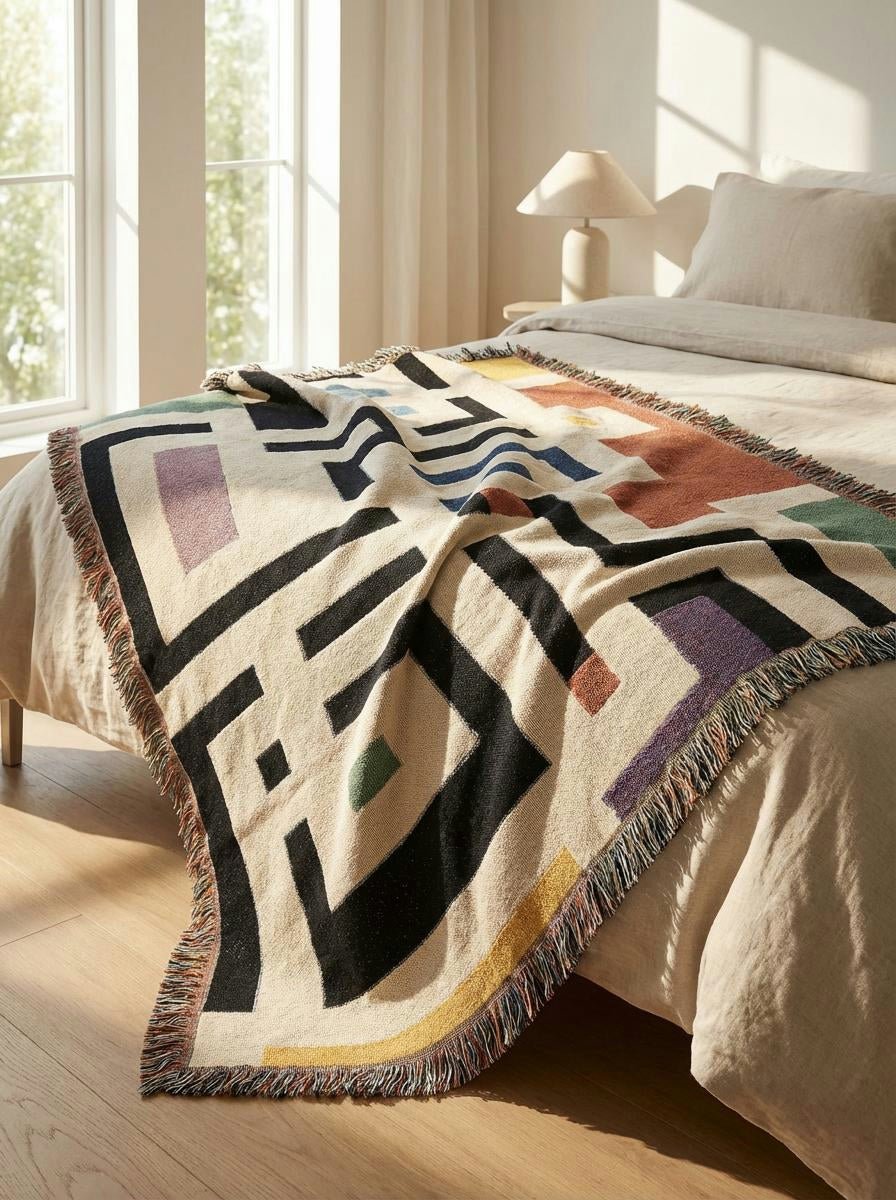 Geometric Maze Woven Blanket — Modern Abstract Throw for Living Room & Dorm - Modern Geometric Home Decor | HERITAGE LOOM CO.