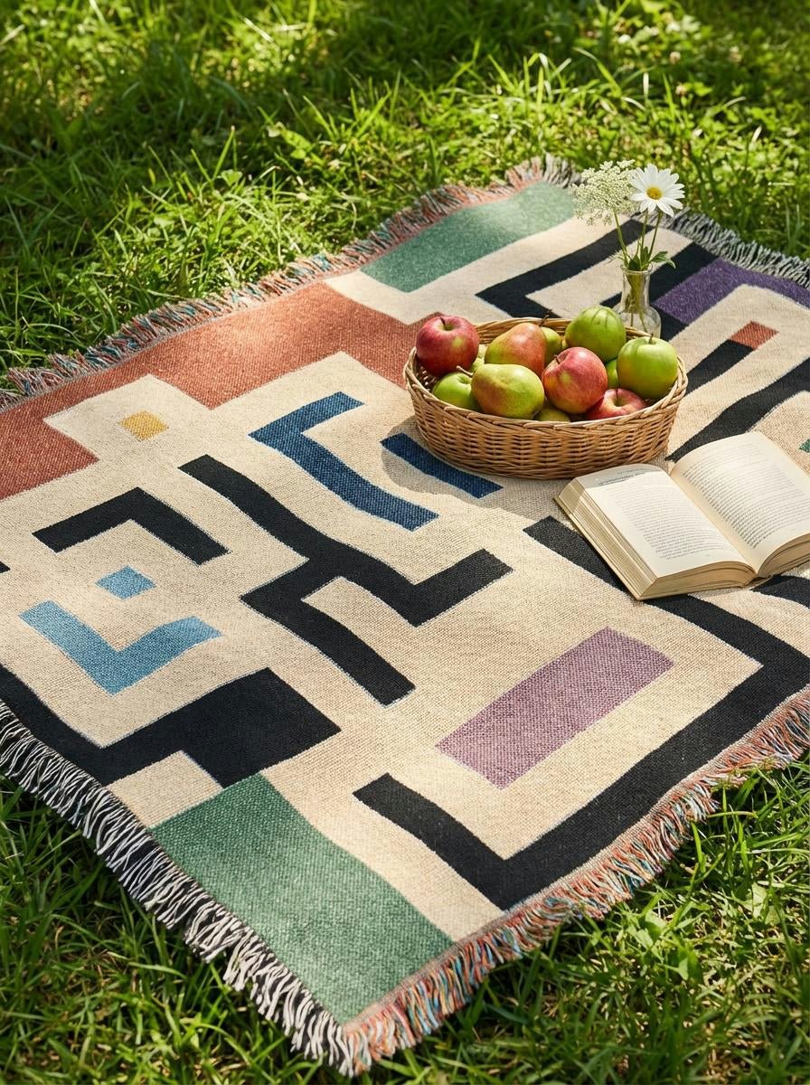 Geometric Maze Woven Blanket — Modern Abstract Throw for Living Room & Dorm - Modern Geometric Home Decor | HERITAGE LOOM CO.