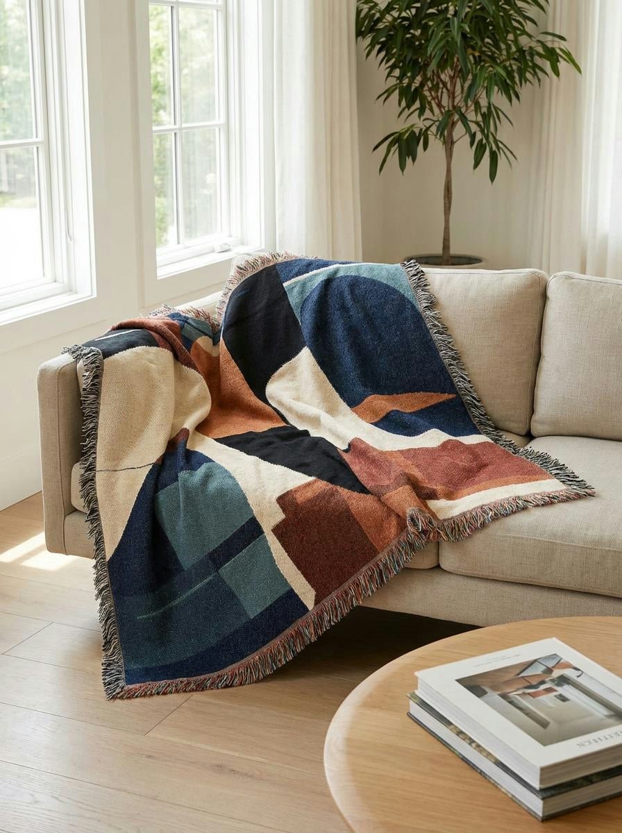 Abstract Multicolor Bauhaus Throw Blanket – Modern Geometric Art Décor for Living Room and Bedroom - Modern Geometric Home Decor | HERITAGE LOOM CO.