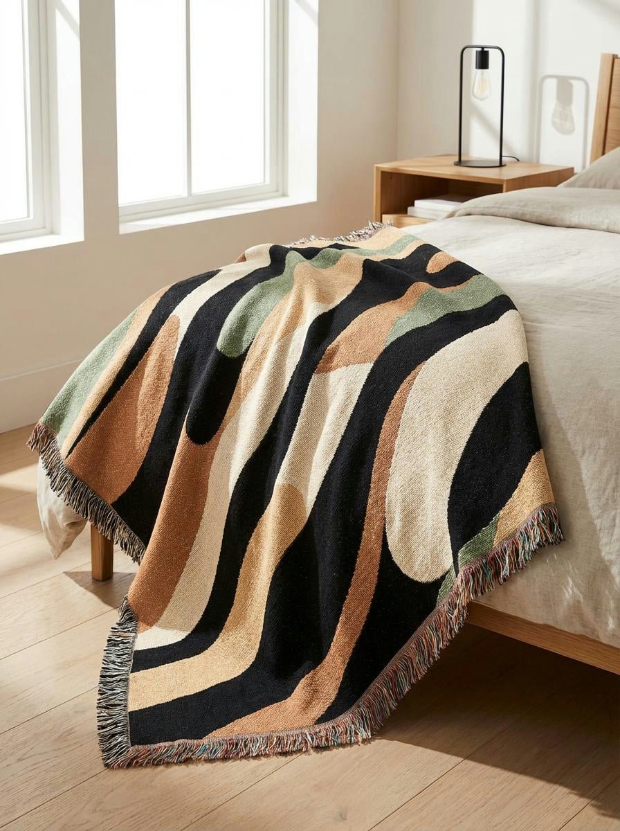 Organic Earthtone Wave Throw Blanket – Modern Abstract Woven Art Décor for Sofa and Bed - Modern Geometric Home Decor | HERITAGE LOOM CO.