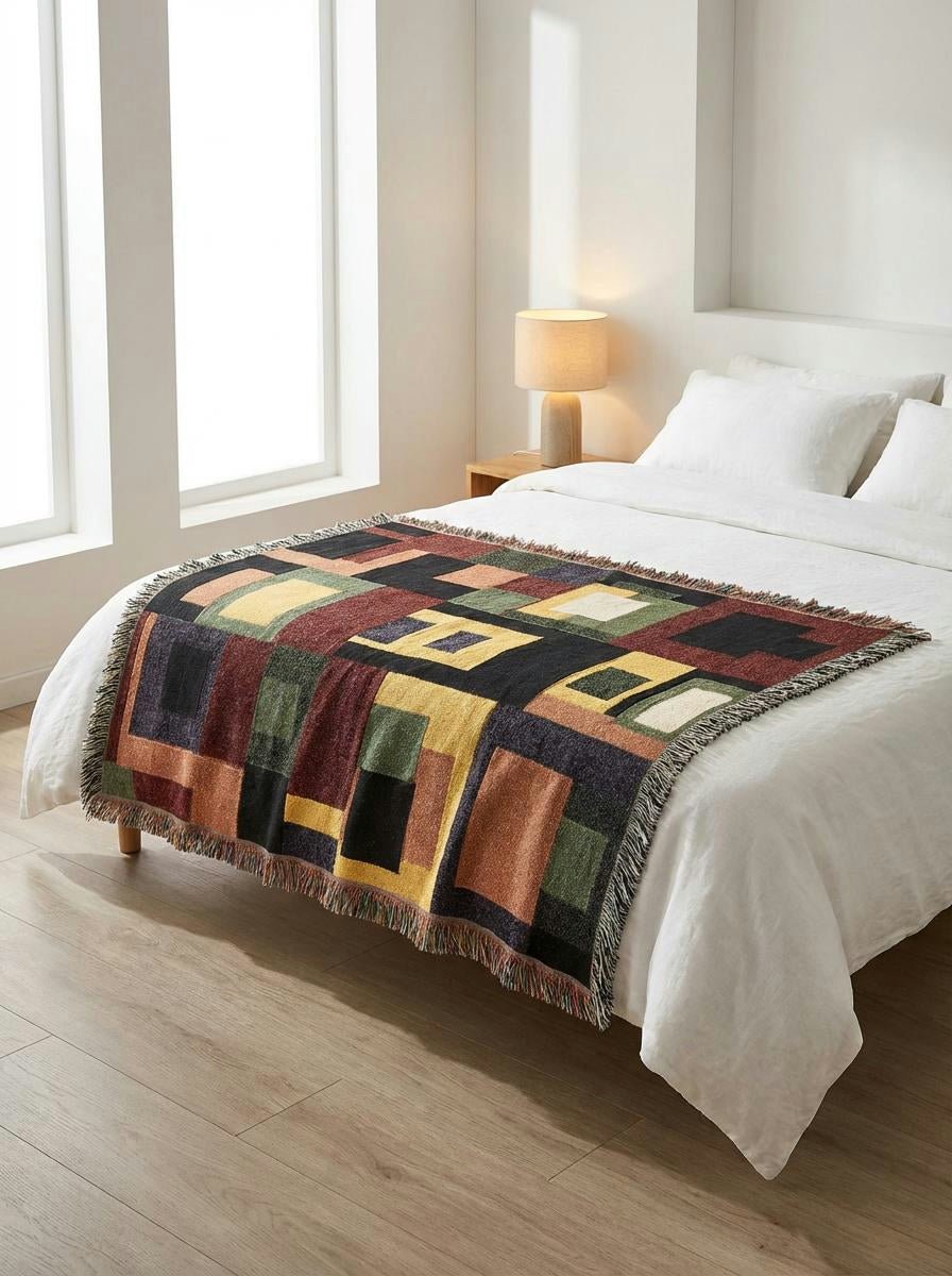Urban Blocks Woven Throw Blanket – Earth Tone Geometric Art for Sofa and Bedn Throw - Modern Geometric Home Decor | HERITAGE LOOM CO.