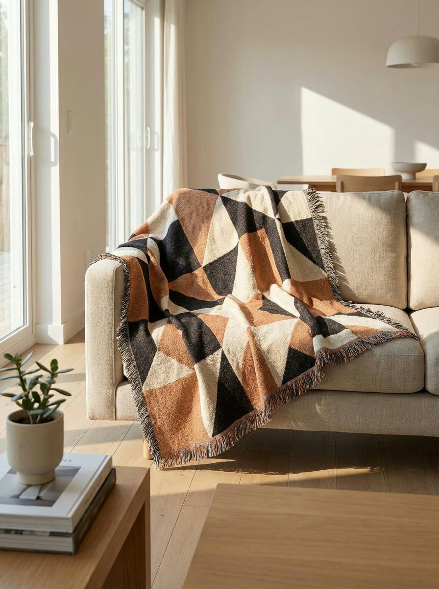 Terracotta Labyrinth Woven Throw Blanket – Modern Abstract Maze Art for Sofa and Bed - Modern Geometric Home Decor | HERITAGE LOOM CO.