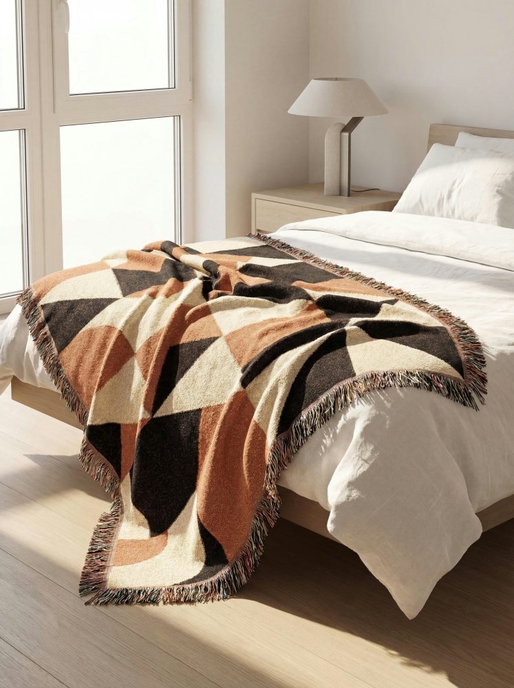 Home Decor {{variant_option}} - Terracotta Geometric Throw Blanket – Modern Abstract Woven Art Decor woven throw blanket