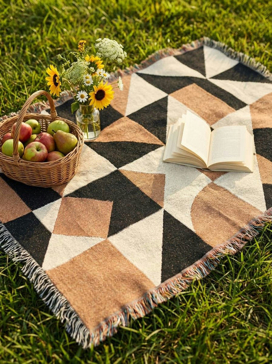 Terracotta Labyrinth Woven Throw Blanket – Modern Abstract Maze Art for Sofa and Bed - Modern Geometric Home Decor | HERITAGE LOOM CO.