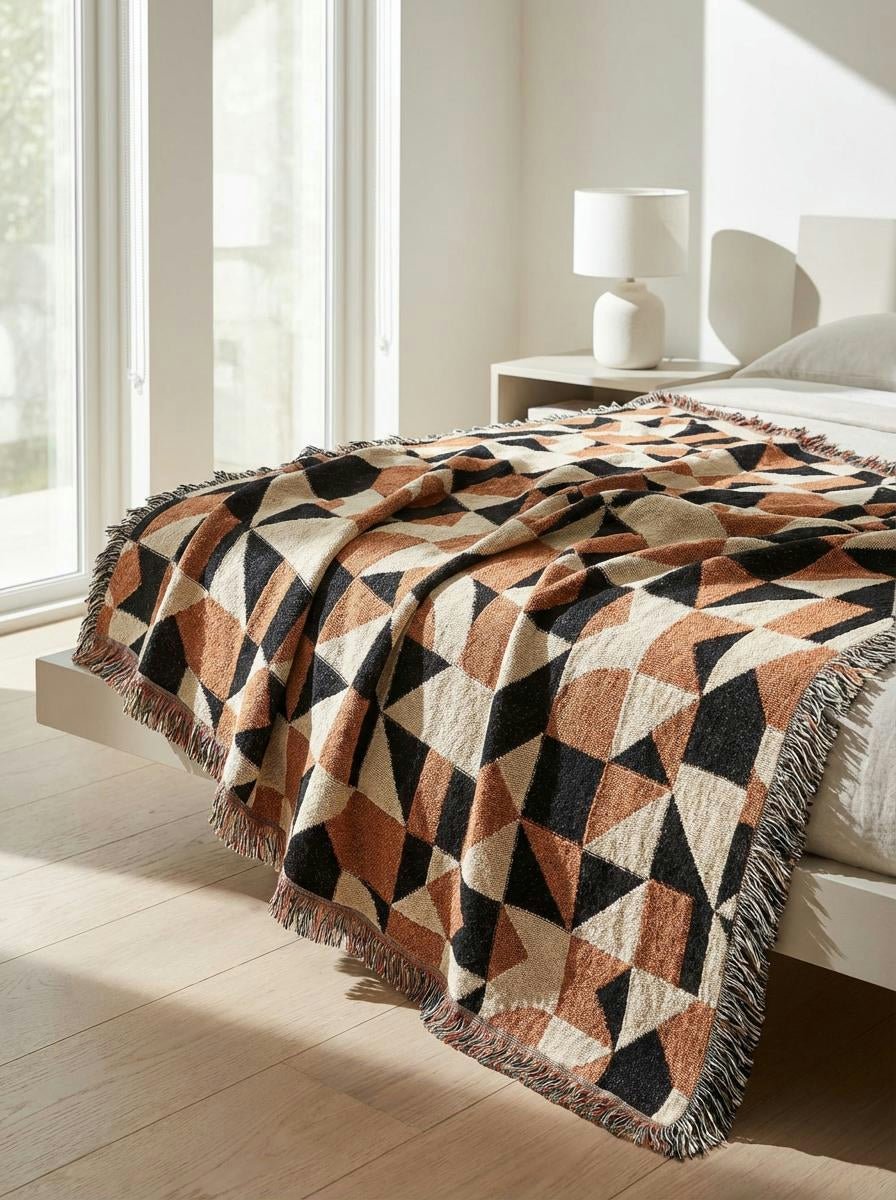 Terracotta Micro - Geo Pattern Throw Blanket – Modern Abstract Woven Art Décor for Sofa and Bed - Modern Geometric Home Decor | HERITAGE LOOM CO.