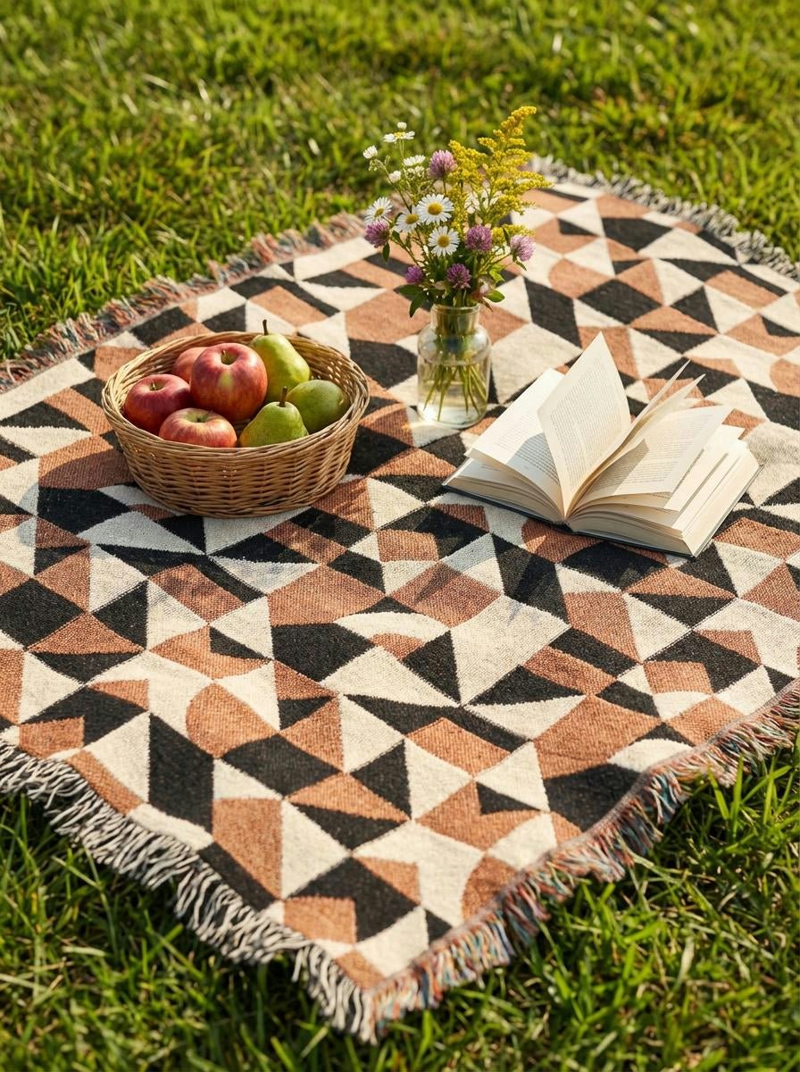Terracotta Micro - Geo Pattern Throw Blanket – Modern Abstract Woven Art Décor for Sofa and Bed - Modern Geometric Home Decor | HERITAGE LOOM CO.
