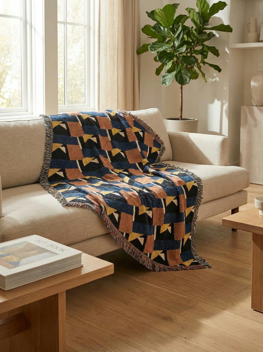 Retro Bauhaus Diamond Pattern Throw Blanket – Modern Geometric Woven Art Décor for Sofa and Bed - Modern Geometric Home Decor | HERITAGE LOOM CO.