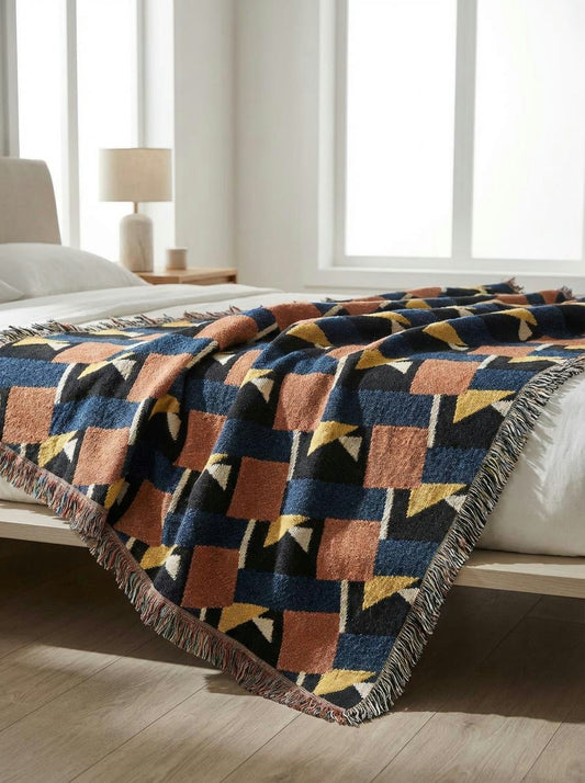 Retro Bauhaus Diamond Pattern Throw Blanket – Modern Geometric Woven Art Décor for Sofa and Bed - Modern Geometric Home Decor | HERITAGE LOOM CO.