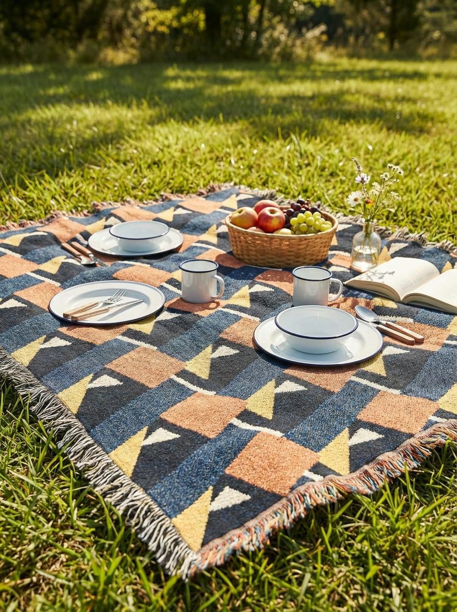 Retro Bauhaus Diamond Pattern Throw Blanket – Modern Geometric Woven Art Décor for Sofa and Bed - Modern Geometric Home Decor | HERITAGE LOOM CO.