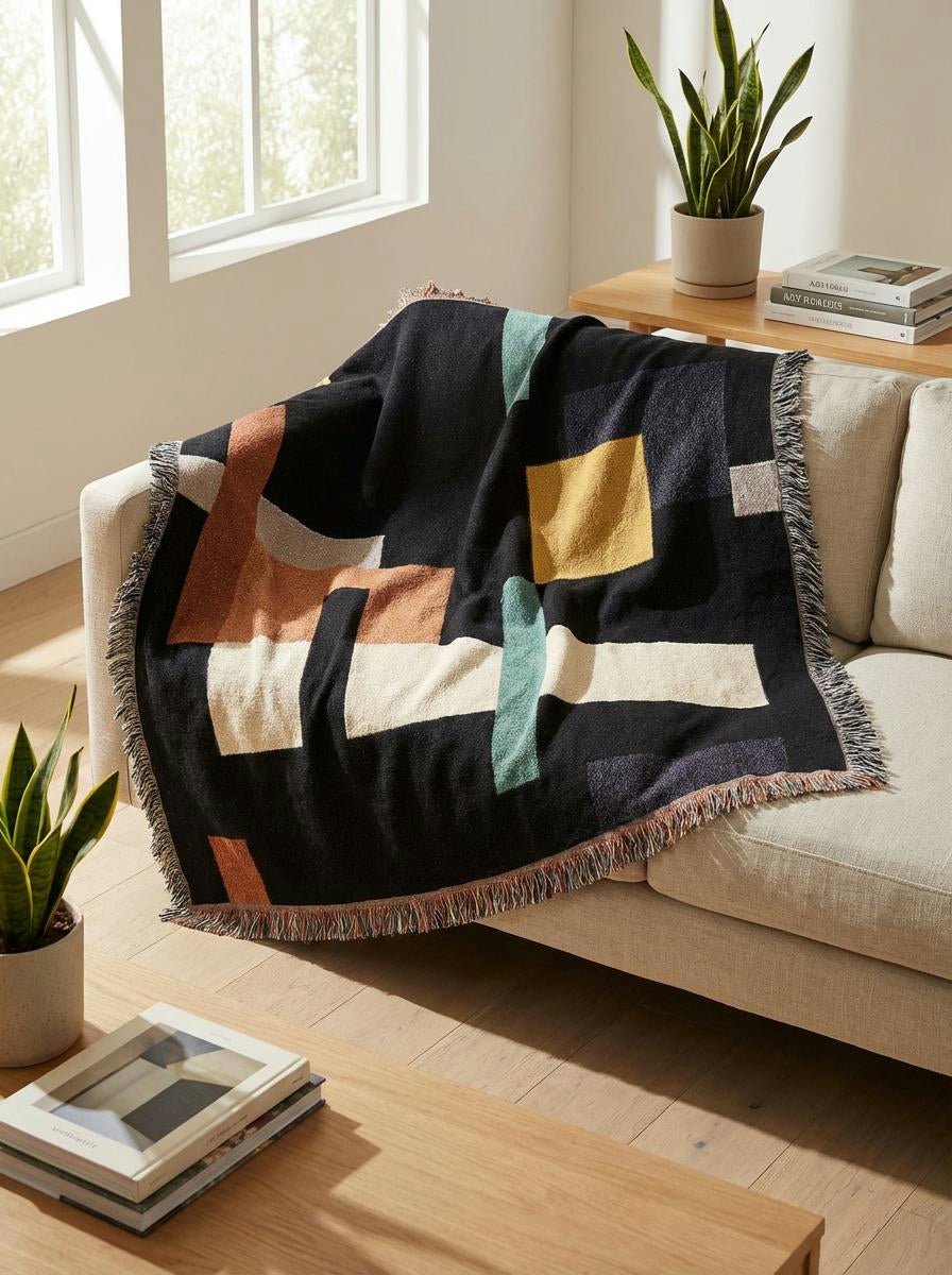 Midnight City Bauhaus Throw Blanket – Modern Geometric Woven Art Décor for Sofa and Bed - Modern Geometric Home Decor | HERITAGE LOOM CO.