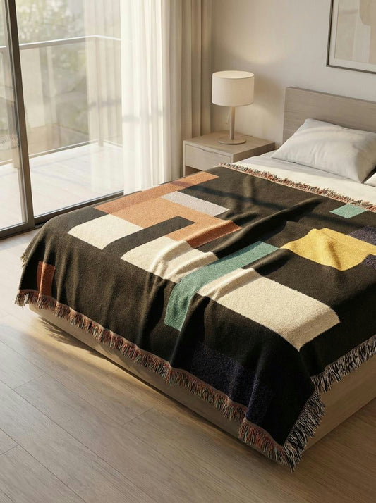 Midnight City Bauhaus Throw Blanket – Modern Geometric Woven Art Décor for Sofa and Bed - Modern Geometric Home Decor | HERITAGE LOOM CO.