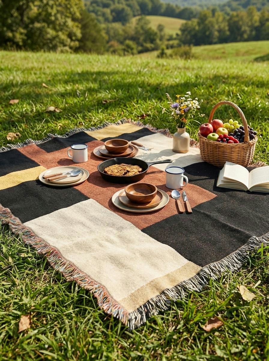 Terracotta Block Color Throw Blanket – Modern Bauhaus Woven Art Décor for Sofa and Bed. - Modern Geometric Home Decor | HERITAGE LOOM CO.