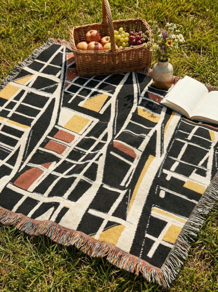 Home Decor {{variant_option}} - Urban Grid Lines Throw Blanket – Modern Architectural Woven Art Décor for Sofa and Bed woven throw blanket