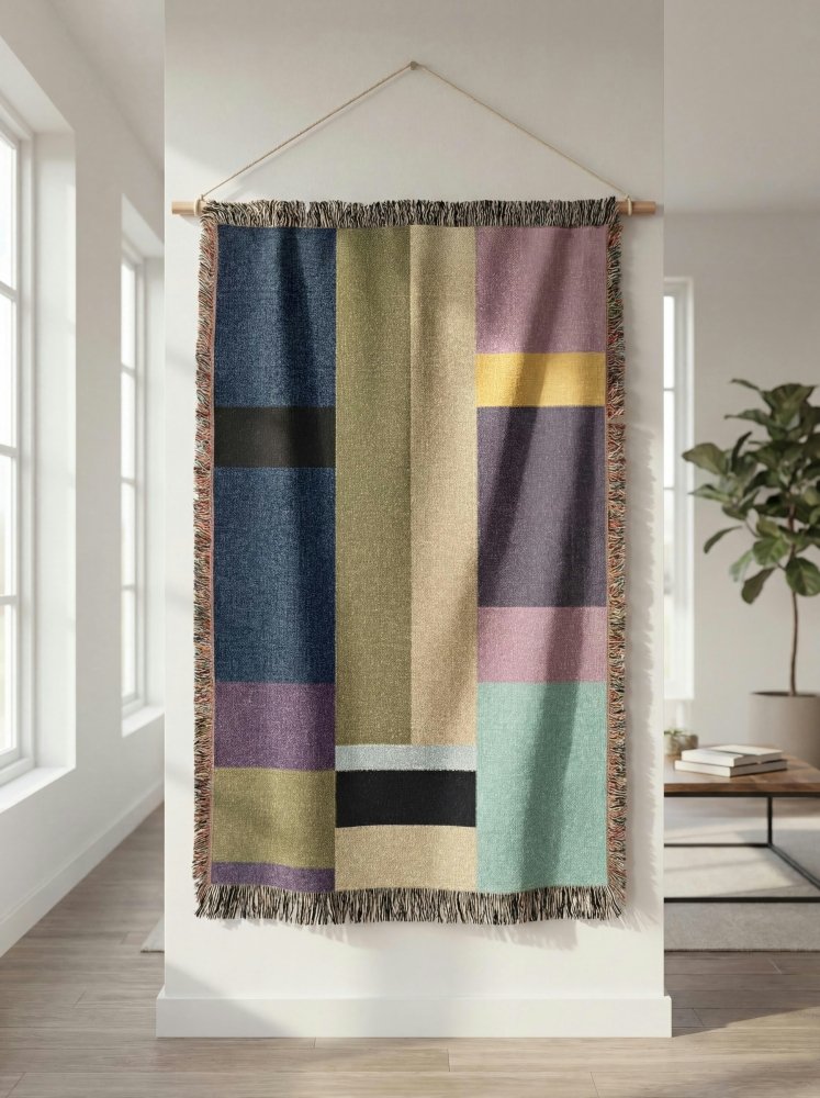 Home Decor {{variant_option}} - Color Block Modern Throw Blanket – Abstract Geometric Woven Art Décor for Sofa and Bed woven throw blanket