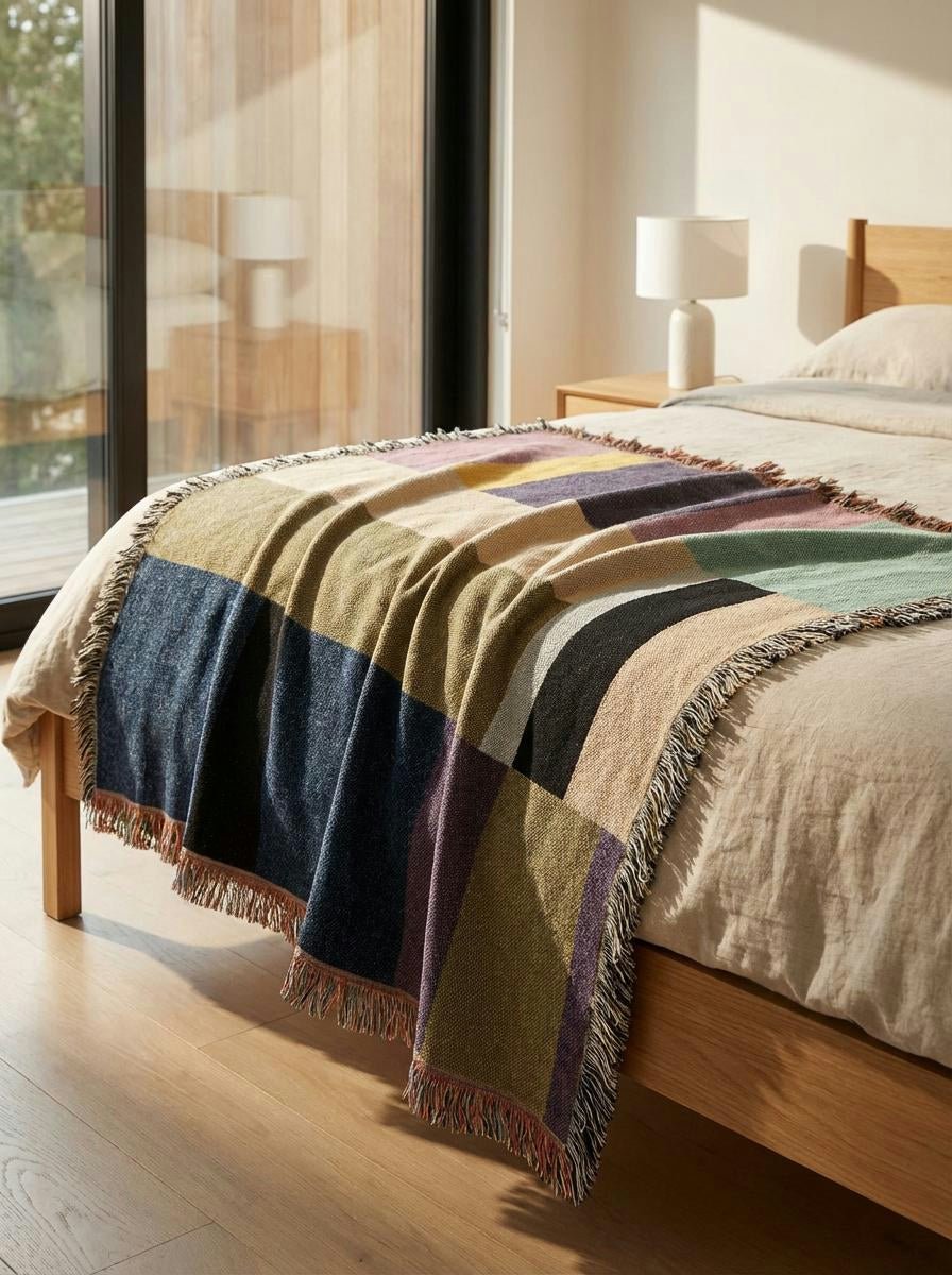 Color Block Modern Throw Blanket – Abstract Geometric Woven Art Décor for Sofa and Bed - Modern Geometric Home Decor | HERITAGE LOOM CO.