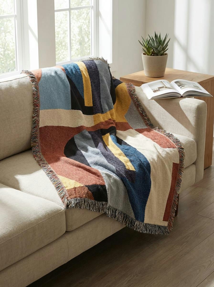 Abstract Bauhaus Multicolor Throw Blanket – Modern Geometric Art Décor for Living Room and Bedroom - Modern Geometric Home Decor | HERITAGE LOOM CO.