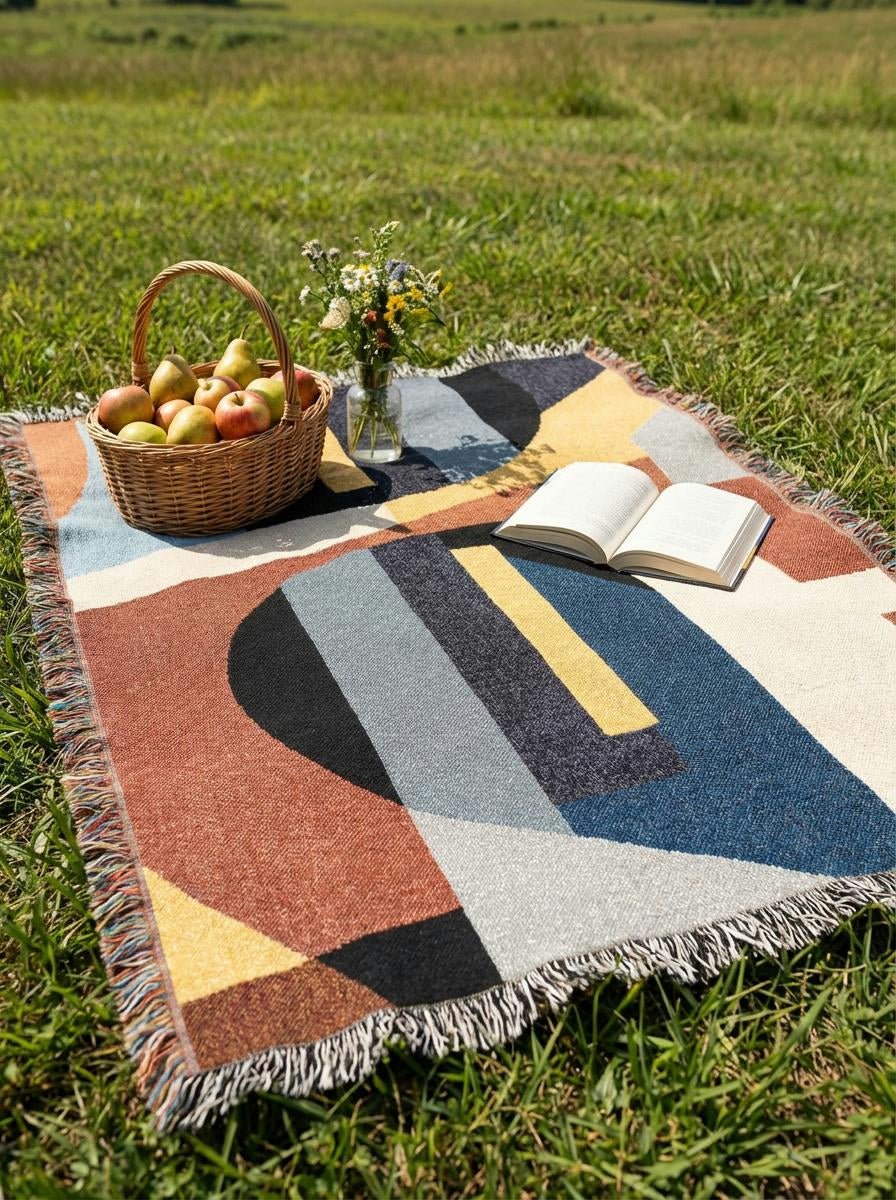 Abstract Bauhaus Multicolor Throw Blanket – Modern Geometric Art Décor for Living Room and Bedroom - Modern Geometric Home Decor | HERITAGE LOOM CO.