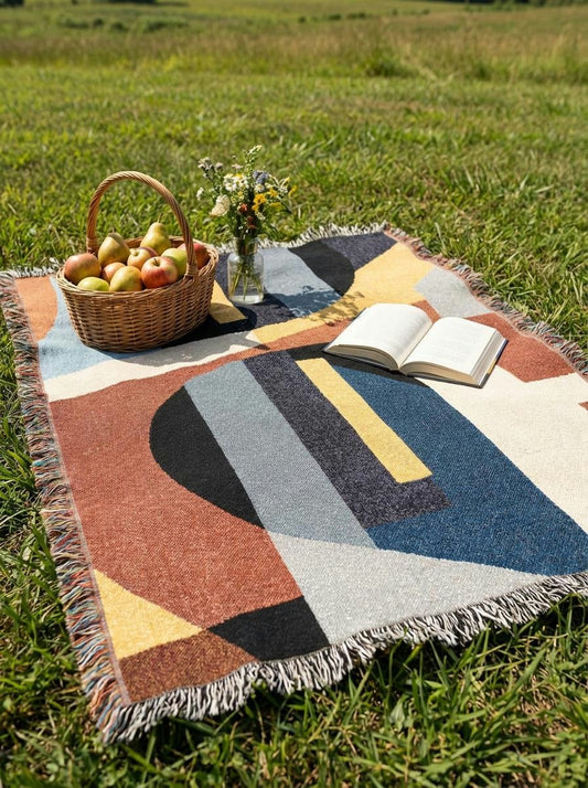 Abstract Bauhaus Multicolor Throw Blanket – Modern Geometric Art Décor for Living Room and Bedroom - Modern Geometric Home Decor | HERITAGE LOOM CO.