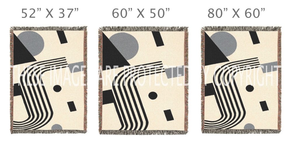 Home Decor {{variant_option}} - Monochrome Bauhaus Curve Throw Blanket – Modern Black & Gray Geometric Woven Décor for Sofa and Bed woven throw blanket