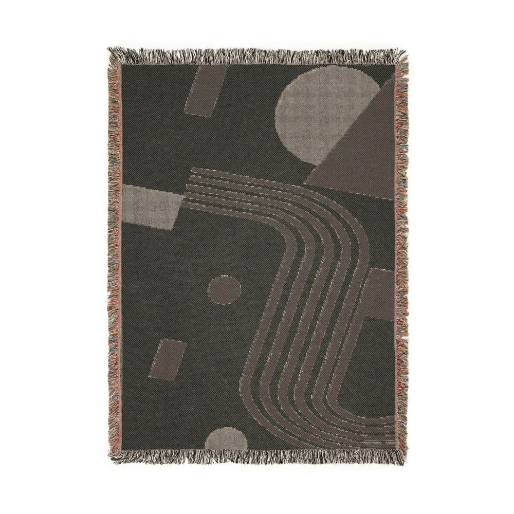 Home Decor {{variant_option}} - Monochrome Bauhaus Curve Throw Blanket – Modern Black & Gray Geometric Woven Décor for Sofa and Bed woven throw blanket